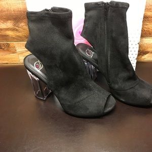 New In Box Suede Ankle boot with Clear chunky heel
